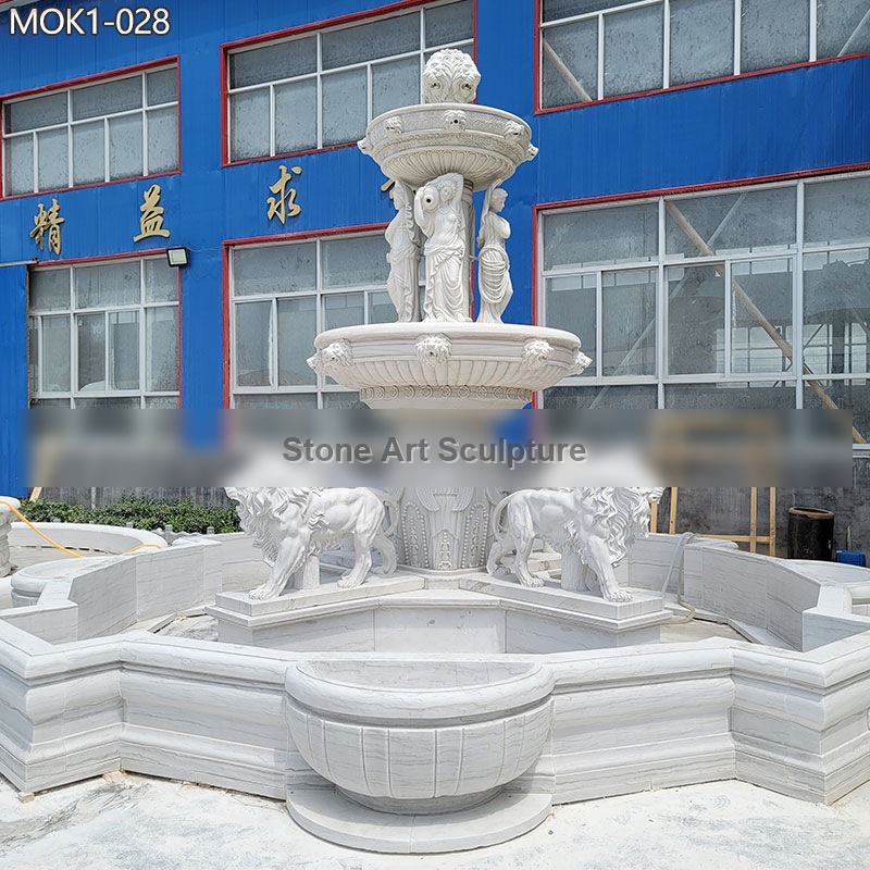 Large White Marble Lion Water Fountain Outdoor Decor for Sale MOK1-028 detail image