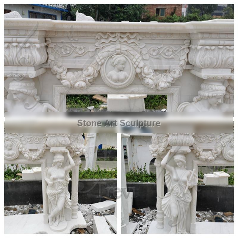 Luxury Marble Fireplace with Female Statue Designs for Sale MOK1-049 detail image