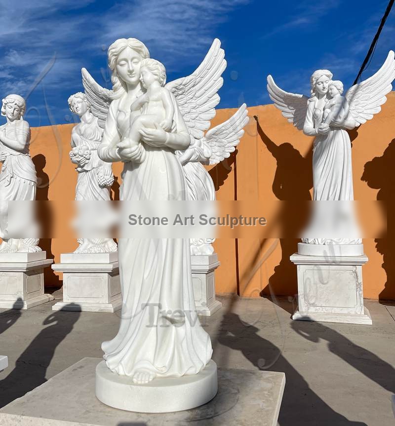 Garden Marble Life size Angel Statue with Baby Art Factory Supplier MOK1-055 detail image