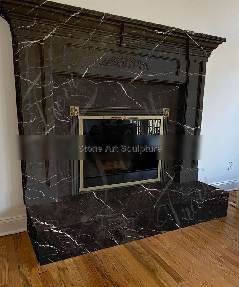 Custom Black Marble Fireplace Surround Factory Supply MOK1-060 detail image