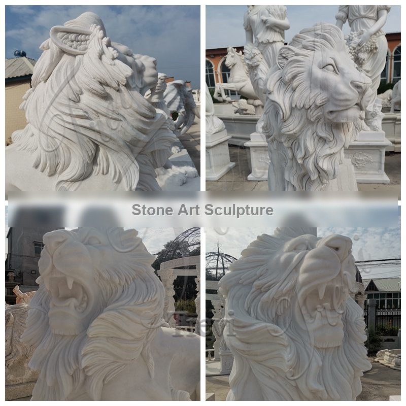 White Pair of Marble Lion Statues Home Decor for Sale MOK1-065 detail image