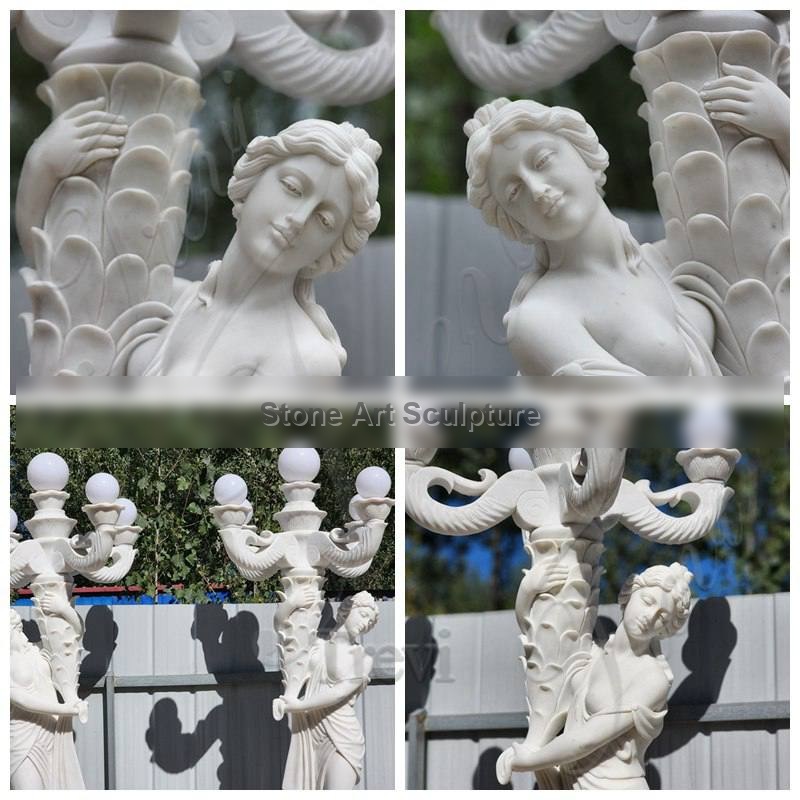 White Marble Woman Statue Lamp Garden Decor Supplier MOK1-070 detail image