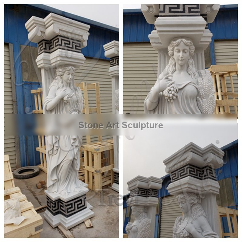 Beautiful Marble Pillars with Female Statues for Sale MOK1-079 detail image