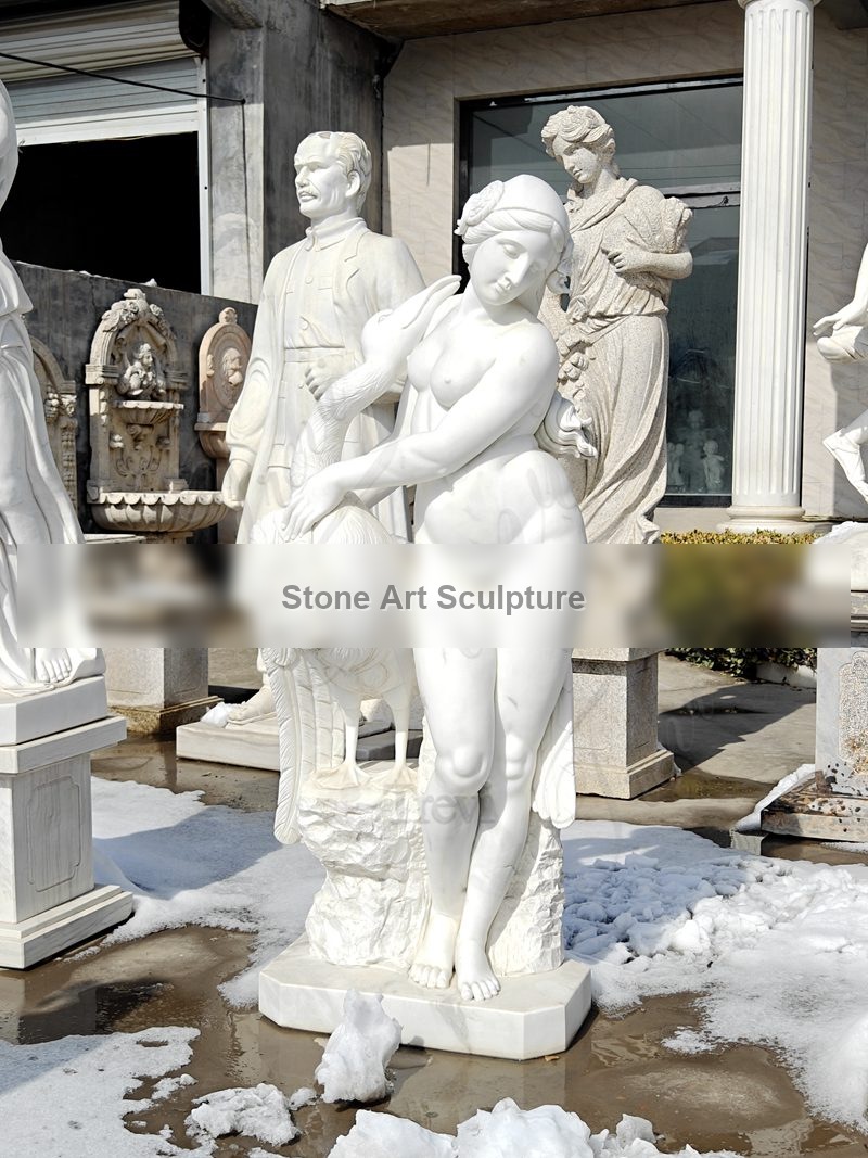 Naked Marble Aphrodite with Goose Statue for Sale MOK1-082 detail image