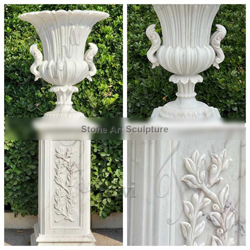 White Marble Planter with Stand for Garden Decoration MOK1-099 detail image