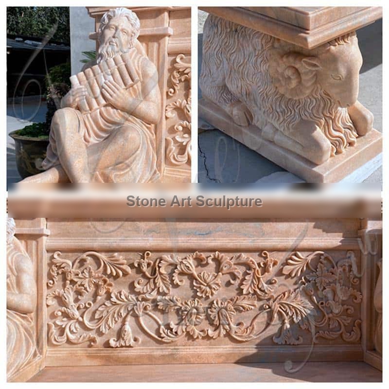 Beige Marble Bench with Wonderful Carvings for Outdoor MOK1-132 detail image