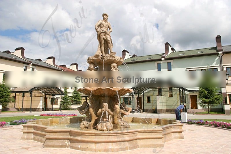 Large Beige Marble Statue Fountain for Outdoor MOK1-134 detail image