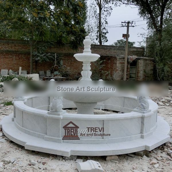 Cheap Two Tiered White Marble Water Fountain Garden Decoration Design MOKK-105