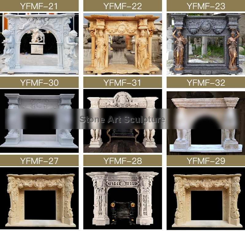 Hand Carved Exquisite Marble Fireplace Mantel with Figure Statue MOKK-106 detail image