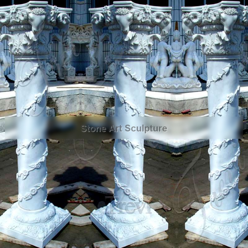 Hand Carved White Marble Pillars Decorative House Pillars for Sale MOKK-153 detail image