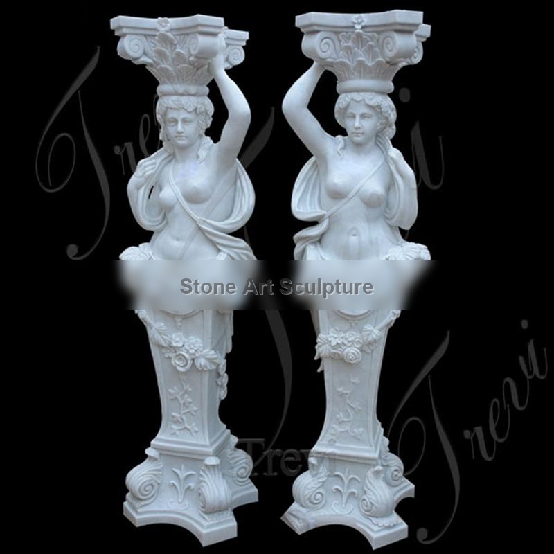 Indoor or Outdoor Decoration White Marble Lady Statue Columns Supplier MOKK-165
