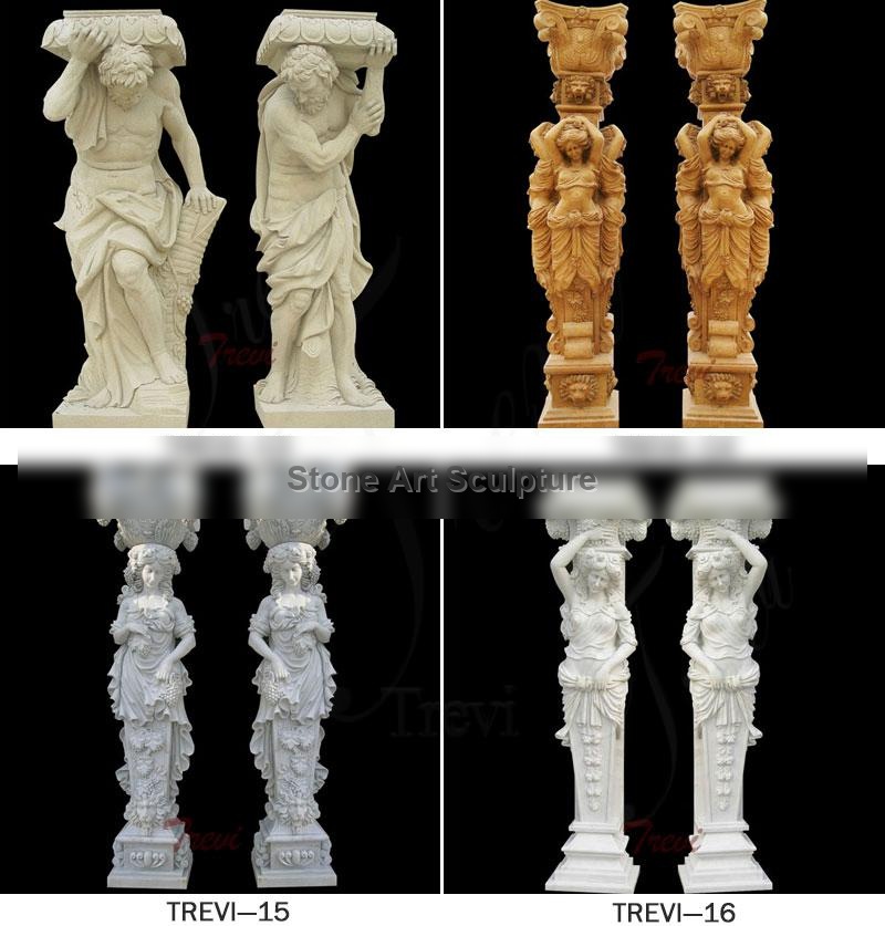 Classic Beige Marble Columns with Beautiful Lady Statues MOKK-167 detail image
