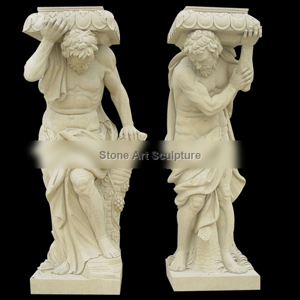 High Quality Hand Made Marble Front Porch Columns with Figure Statue for Sale MOKK-169