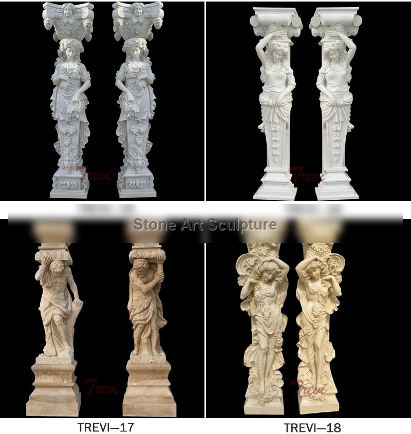 High Quality Hand Made Marble Front Porch Columns with Figure Statue for Sale MOKK-169 detail image