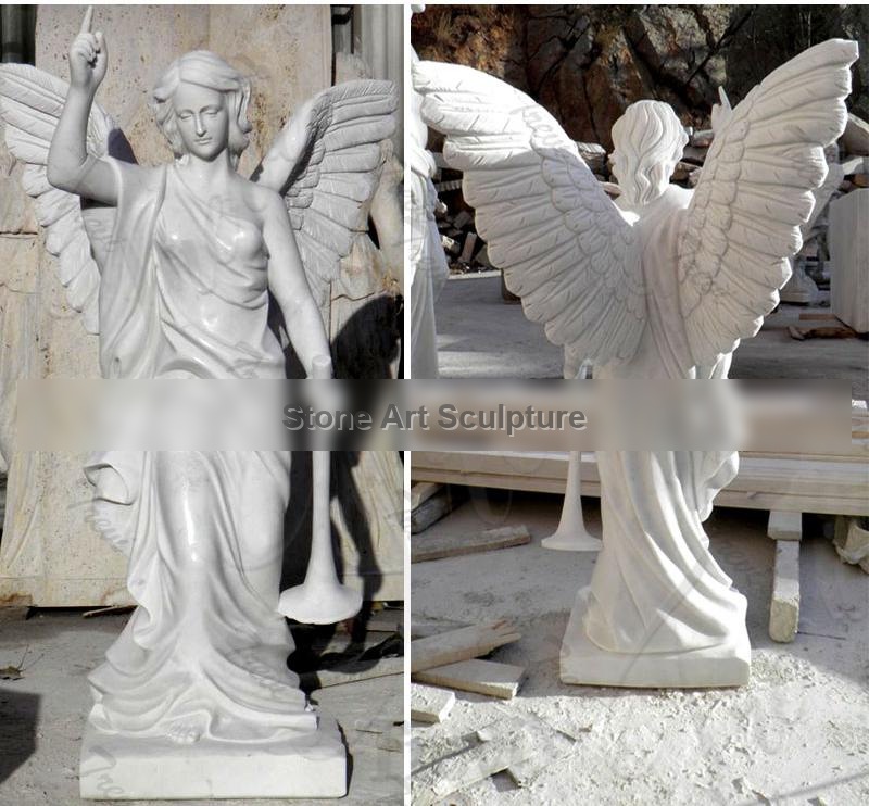 Marble Garden Statue Holding Trumpet Angel Supplier MOKK-171 detail image