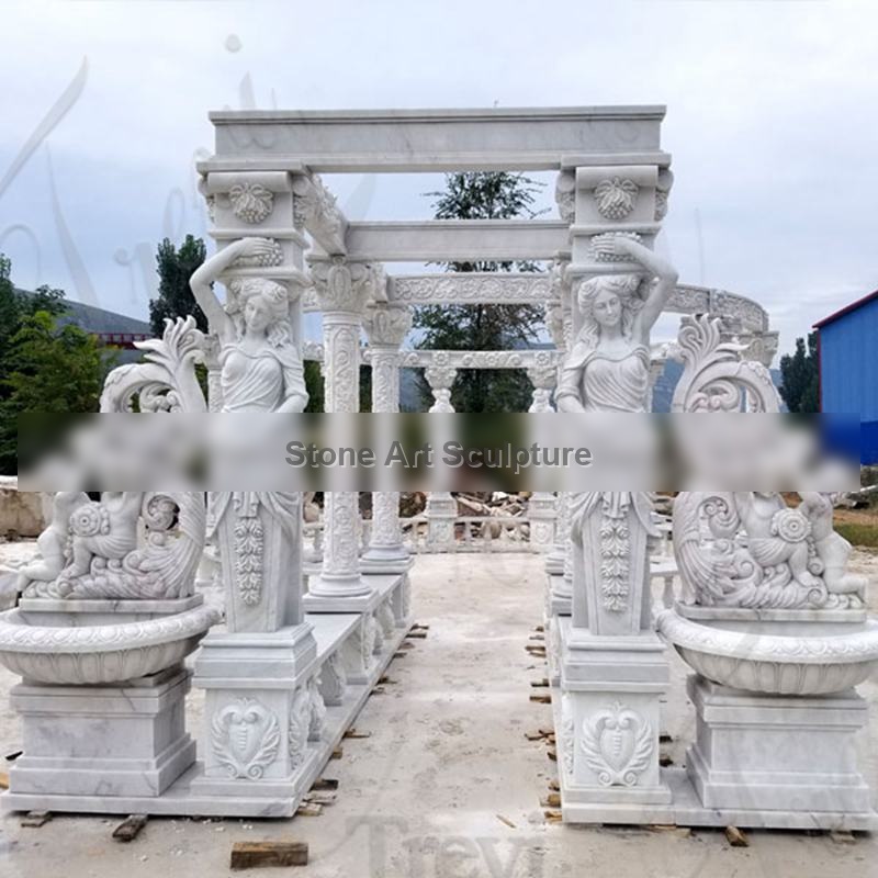 High Quality Hand Carved Pure White Marble Gazebo Manufacturer MOKK-172 detail image