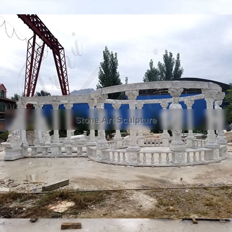 High Quality Hand Carved Pure White Marble Gazebo Manufacturer MOKK-172 detail image