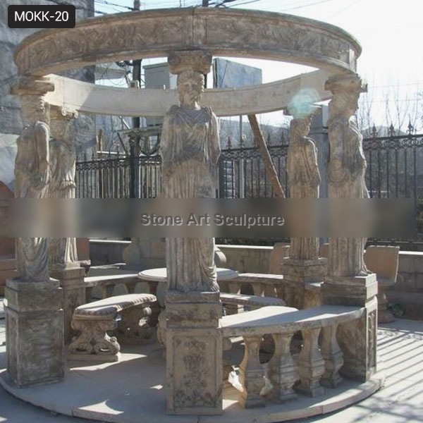 Hot Design Round Gazebo Marble Statue Pavilion with Female for Sale MOKK-20