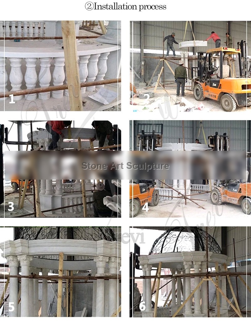 Hot Design Round Gazebo Marble Statue Pavilion with Female for Sale MOKK-20 detail image