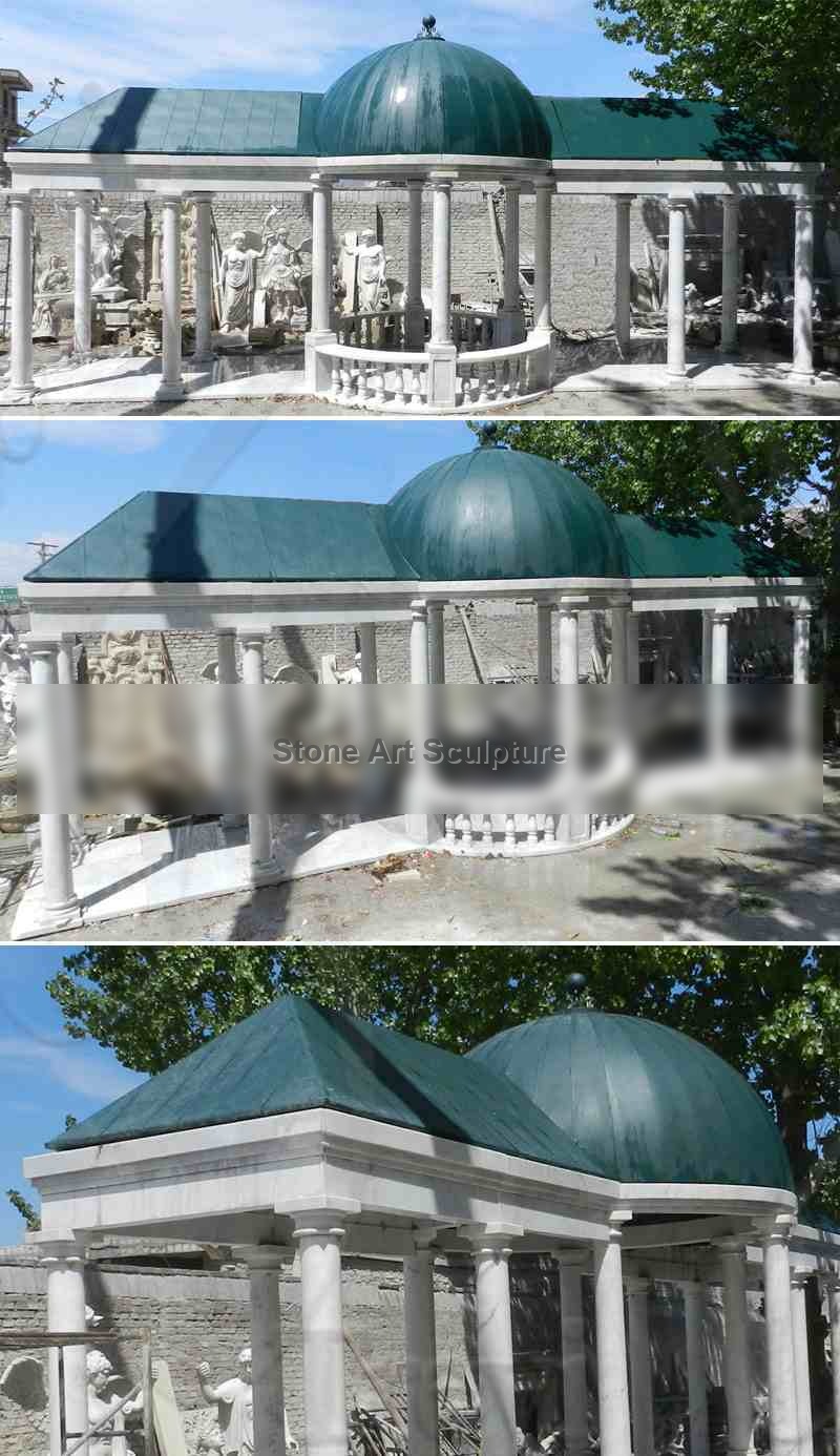 Customized Garden Decoration White Marble Gazebo for Sale Supplier MOKK-27 detail image