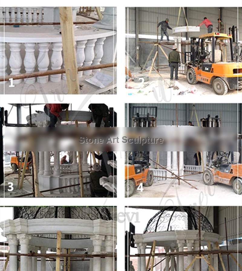 Customized Garden Decoration White Marble Gazebo for Sale Supplier MOKK-27 detail image