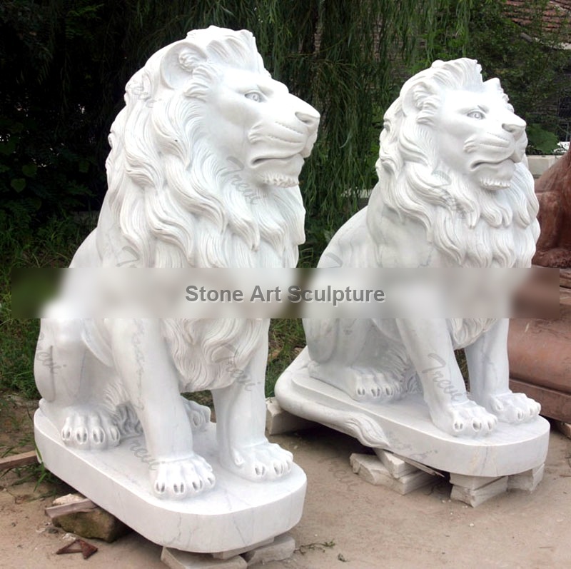 Outdoor Hand Carved Marble Lion Statues for Front Porch for Sale Mokk-326 detail image