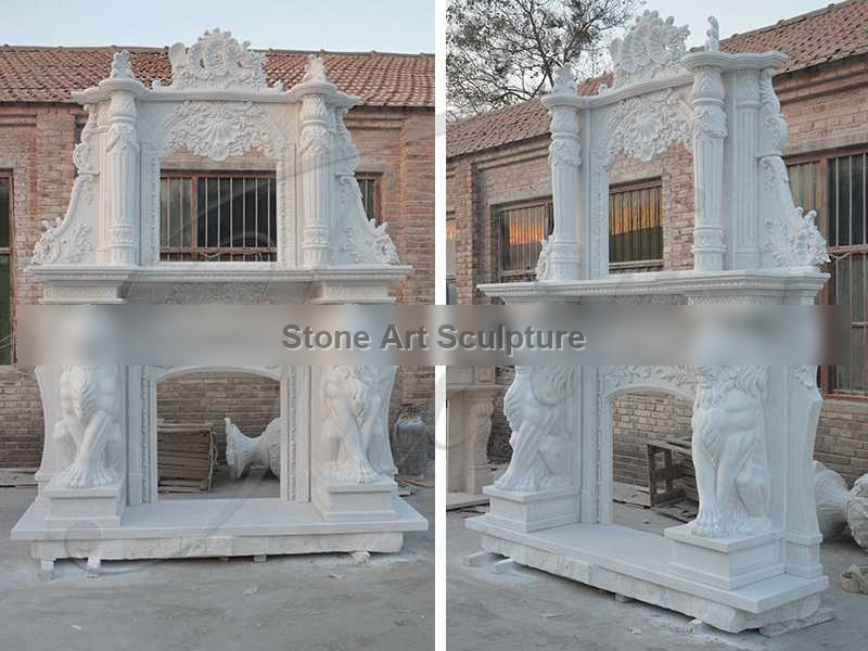 Adornment Hand Carved Double White Marble Fireplace Supplier MOKK-333 detail image