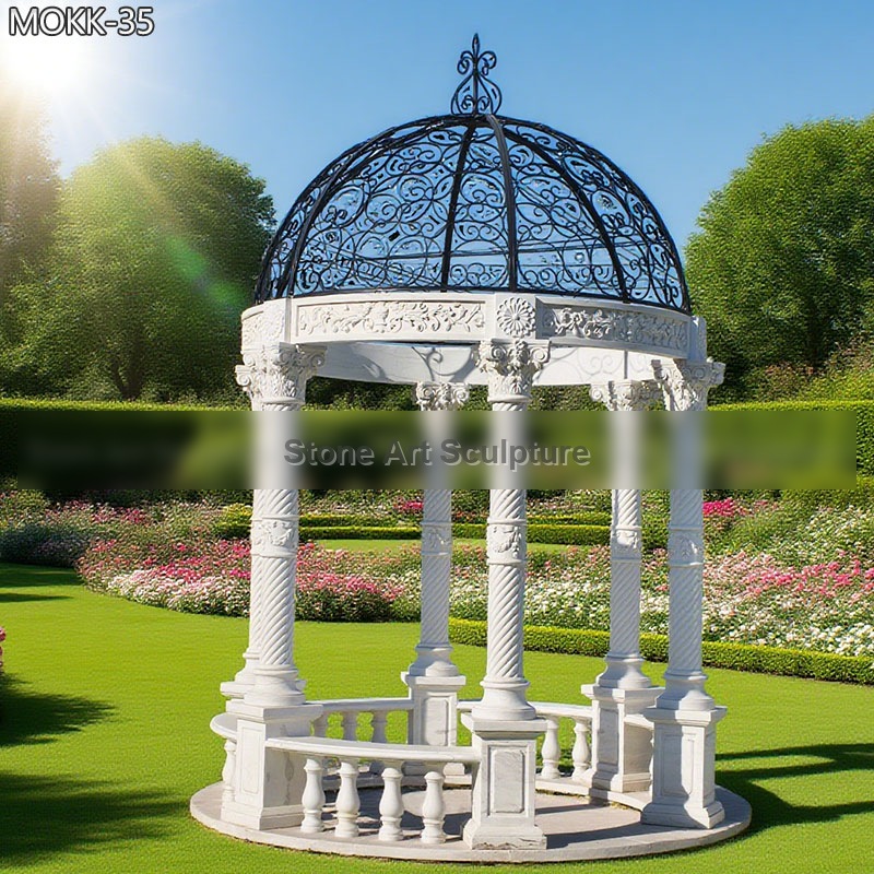 Outdoor Wedding Decoration Hand Carved White Marble Gazebo Supplier MOKK-35