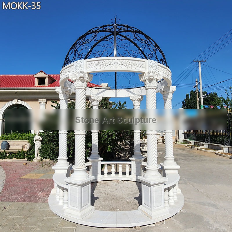Outdoor Wedding Decoration Hand Carved White Marble Gazebo Supplier MOKK-35 detail image