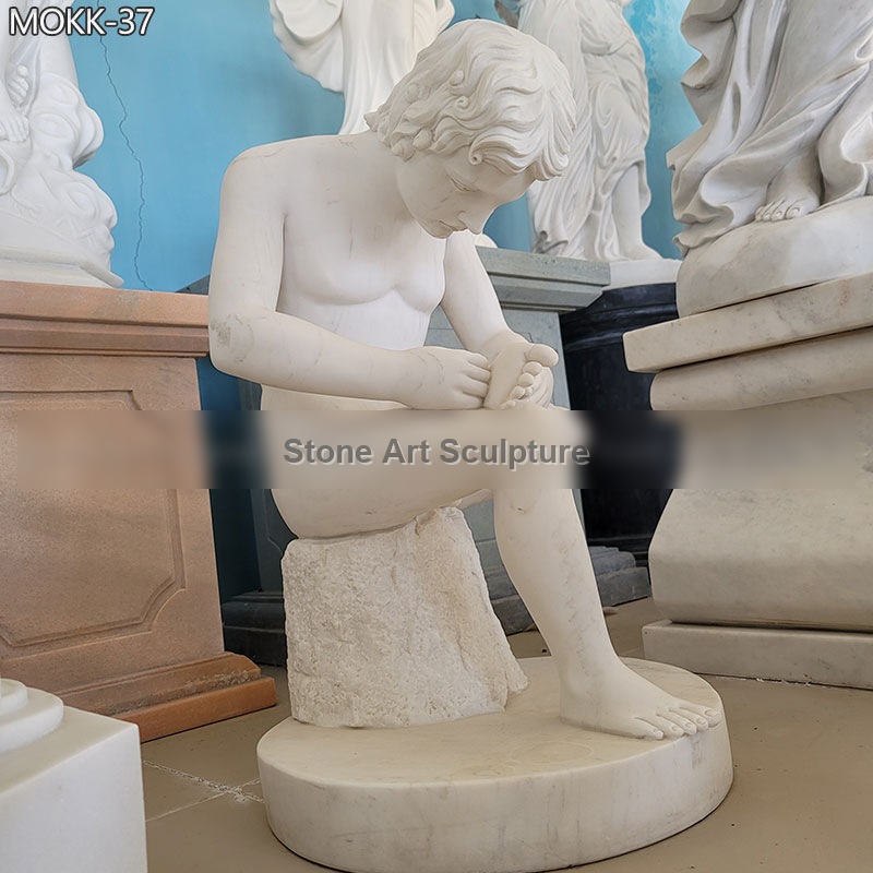 4 Feet Marble Boy with Thorn Statue for Sale detail image