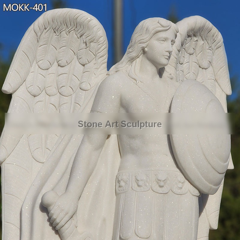 White Marble St Michael the Archangel Garden Statue detail image