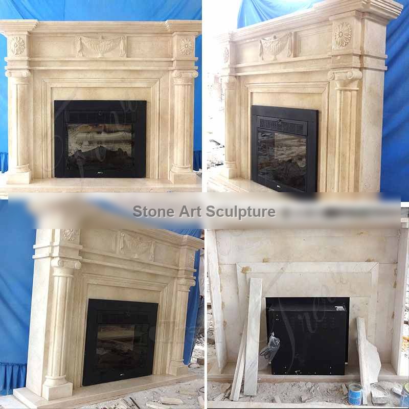 Hand Made Decorative Beige Marble Fireplace Mantel Supplier MOKK-412 detail image