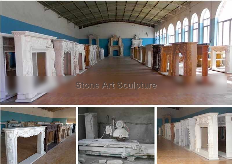 Hand Made Decorative Beige Marble Fireplace Mantel Supplier MOKK-412 detail image