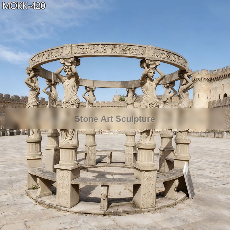 Sandstone Gazebo with Female Figure Statue for Sale MOKK-420 detail image
