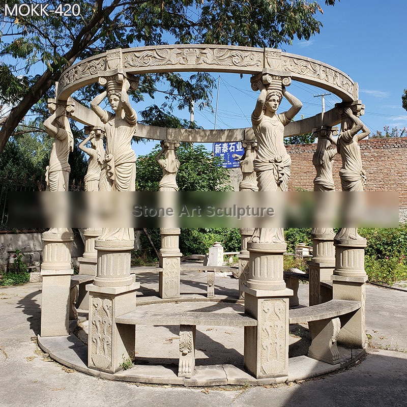 Sandstone Gazebo with Female Figure Statue for Sale MOKK-420 detail image