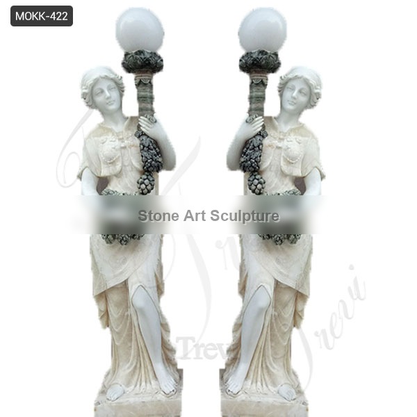 Outdoor Customize Made Marble Lady Lamp Statue Decoration for Sale MOKK-422