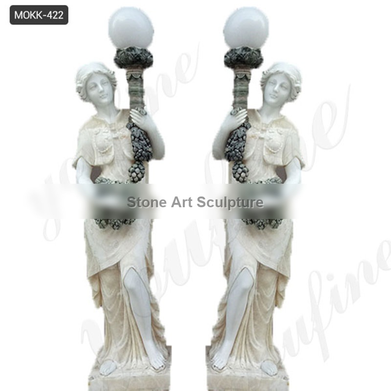 Outdoor Customize Made Marble Lady Lamp Statue Decoration for Sale MOKK-422 detail image