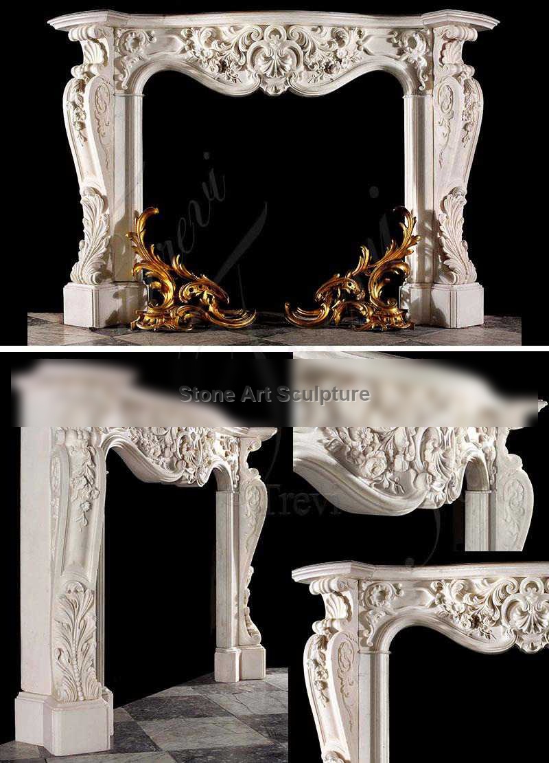 Exquisite Hand Carved White Marble French Fireplace Mantel Manufacturer MOKK-427 detail image