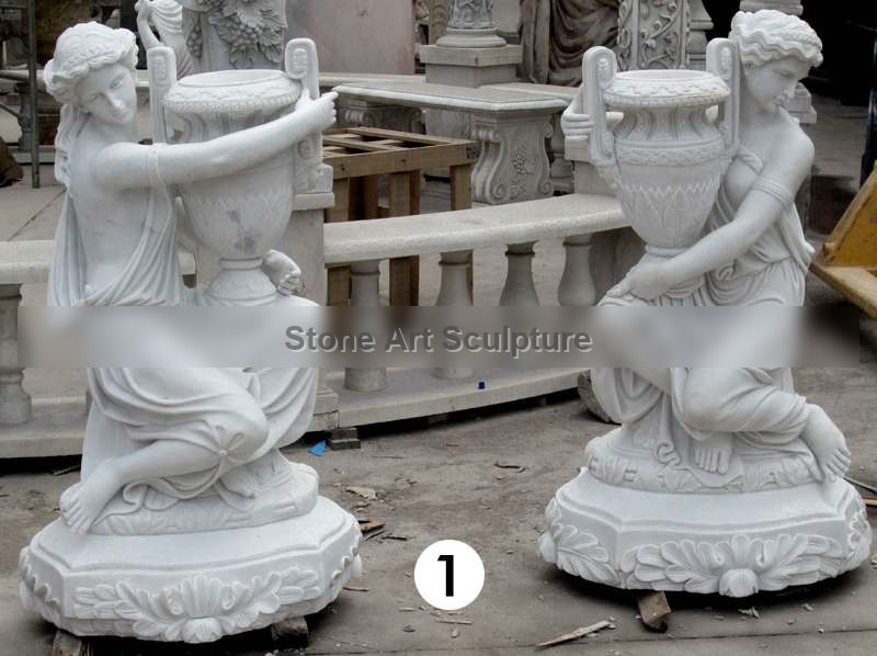 Outdoor Garden Decoration White Marble Carved Statue Planters for Sale MOKK-43-1 detail image