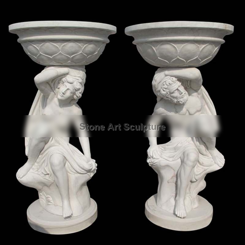 High Quality Decoration White Marble Planters with Figure Carving MOKK-44-1 detail image
