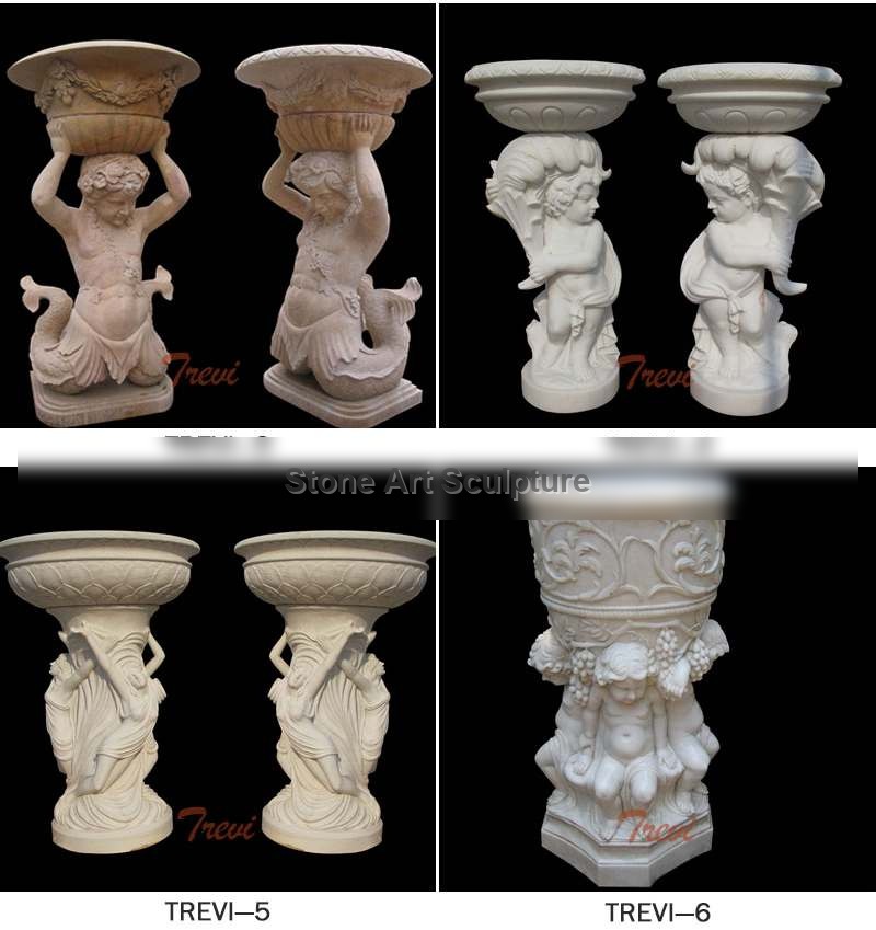 Unique Outdoor Carved Figures Beige Marble Flower Pots for sale MOKK-44-3 detail image