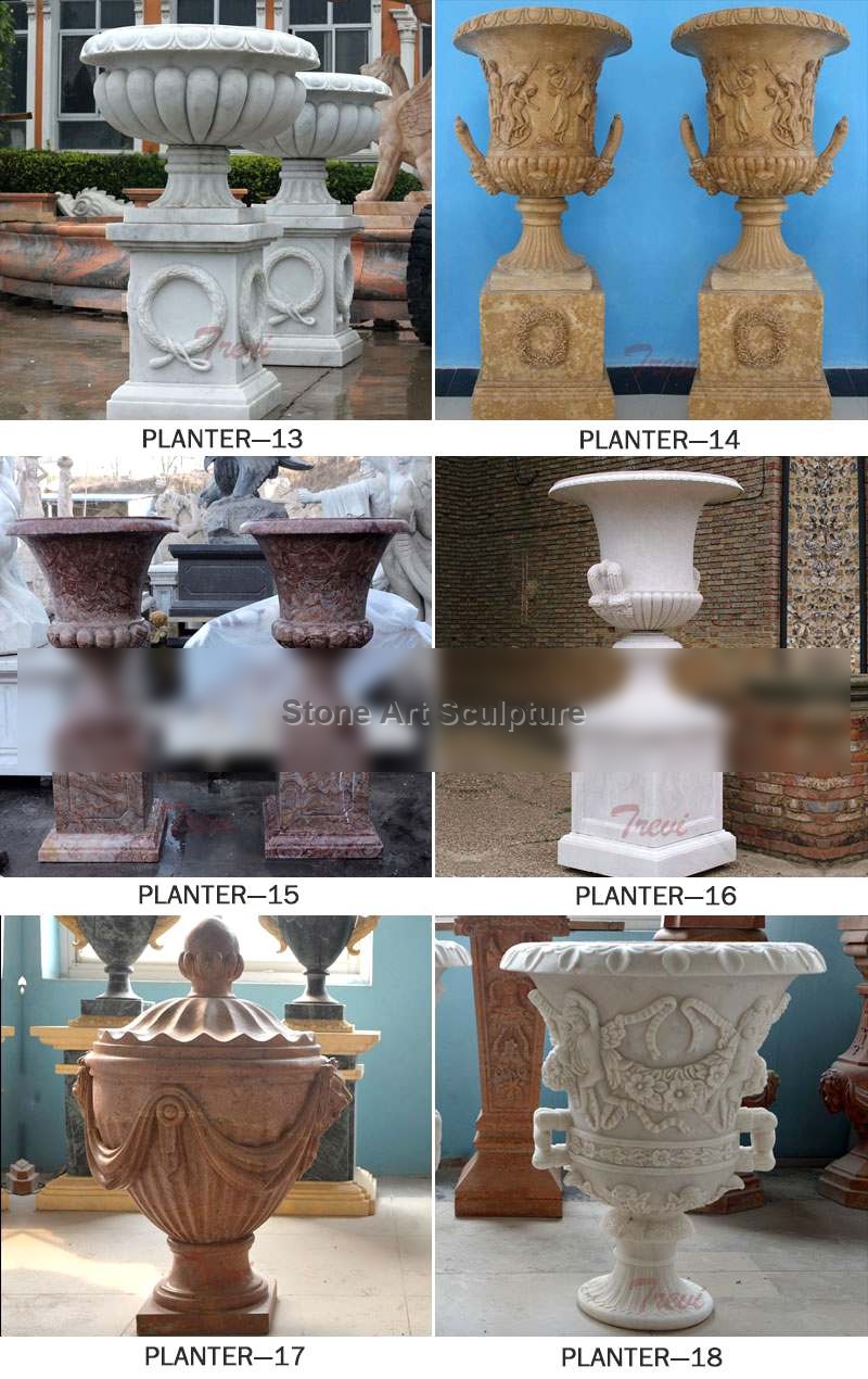 Unique Outdoor Carved Figures Beige Marble Flower Pots for sale MOKK-44-3 detail image