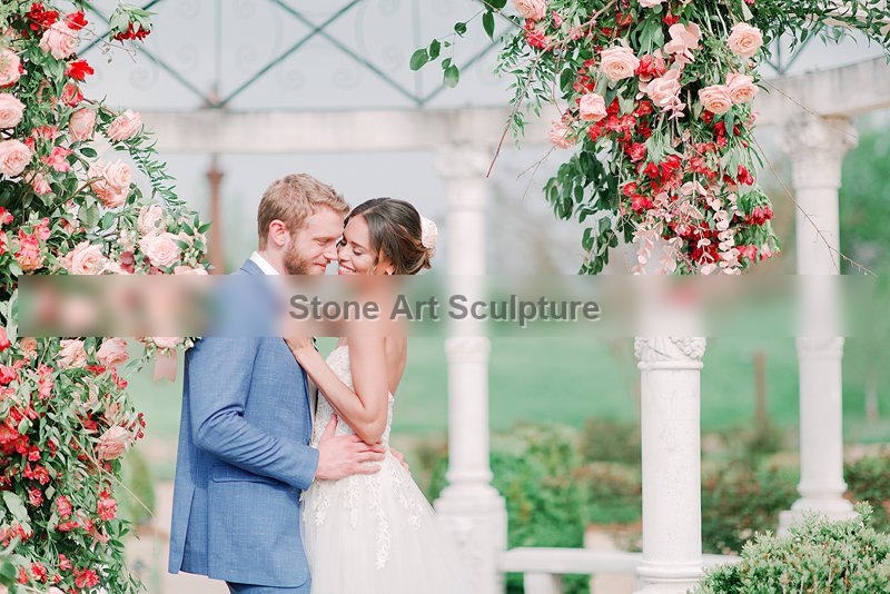 White Marble Outdoor Gazebo Wedding Decoration with Iron Top MOKK-451 detail image