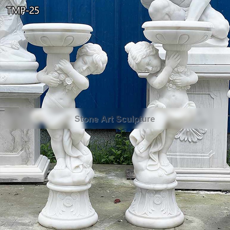 Hand Carved White Marble Planters with Baby Angel Staute for Sale MOKK-47-1 detail image
