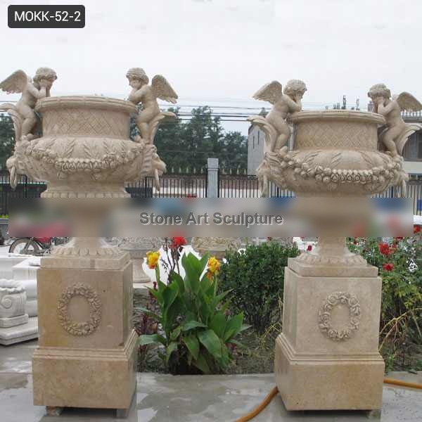 Outdoor Large Marble Plant Flower Pots with Angel Statue Supplier MOKK-52-2