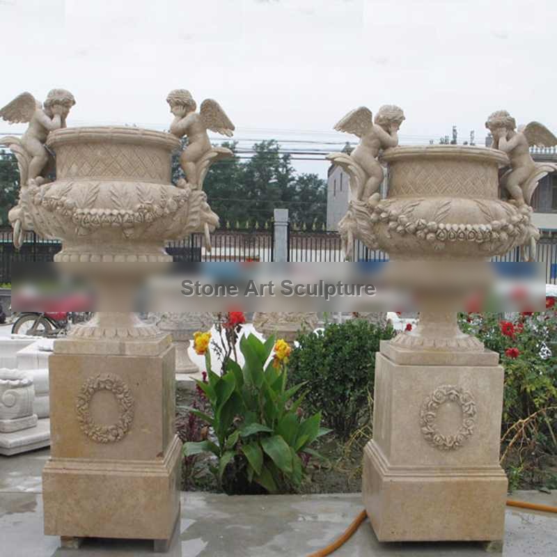 Outdoor Large Marble Plant Flower Pots with Angel Statue Supplier MOKK-52-2 detail image