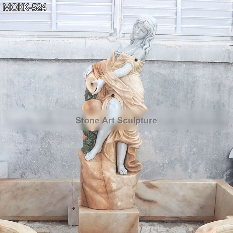 Marble Beige Fountain with Female Statue Holding Pot detail image