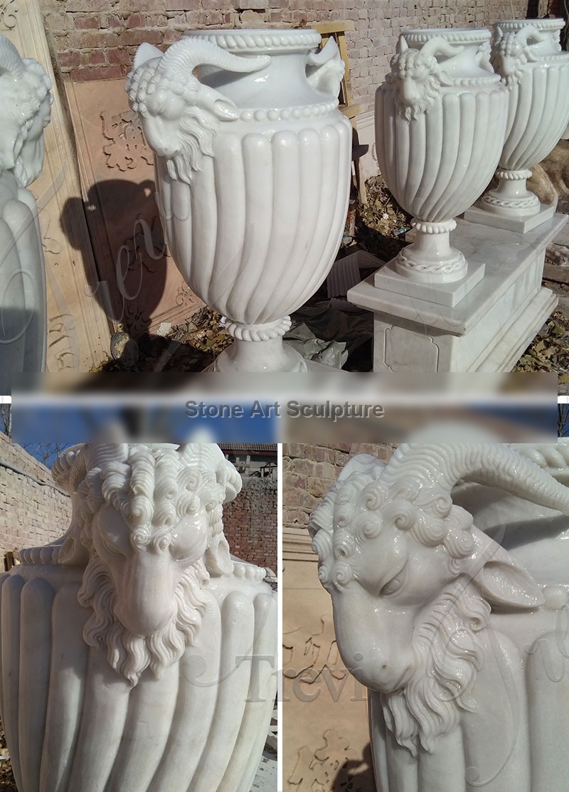 Customize White Marble Planter Design for Garden or Indoor Decor MOKK-525 detail image
