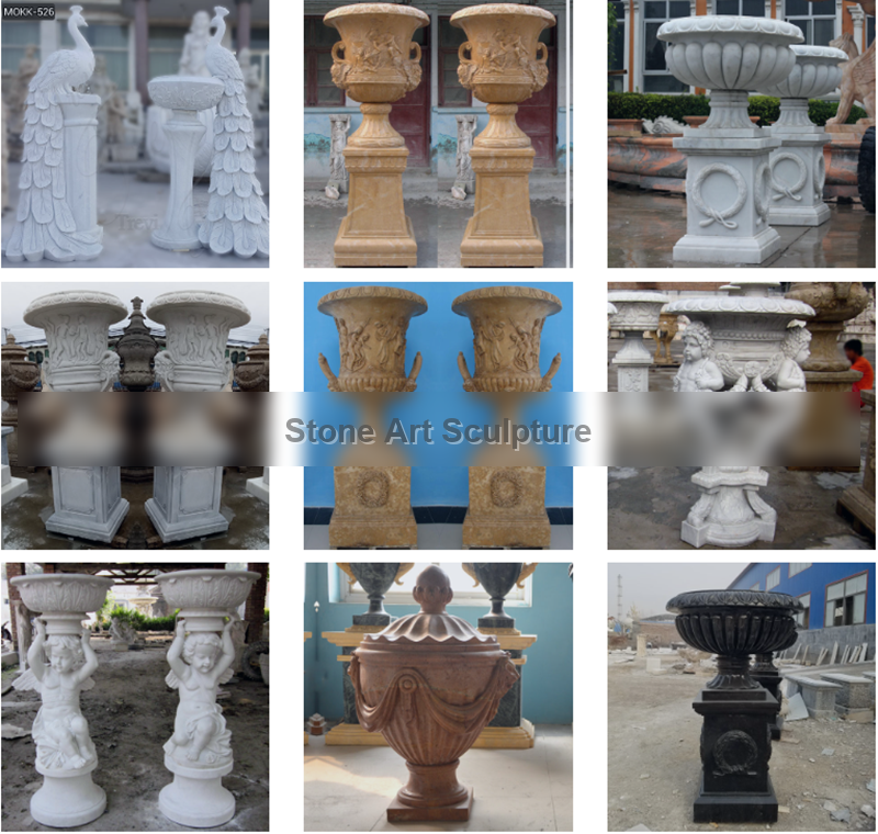Customize White Marble Planter Design for Garden or Indoor Decor MOKK-525 detail image