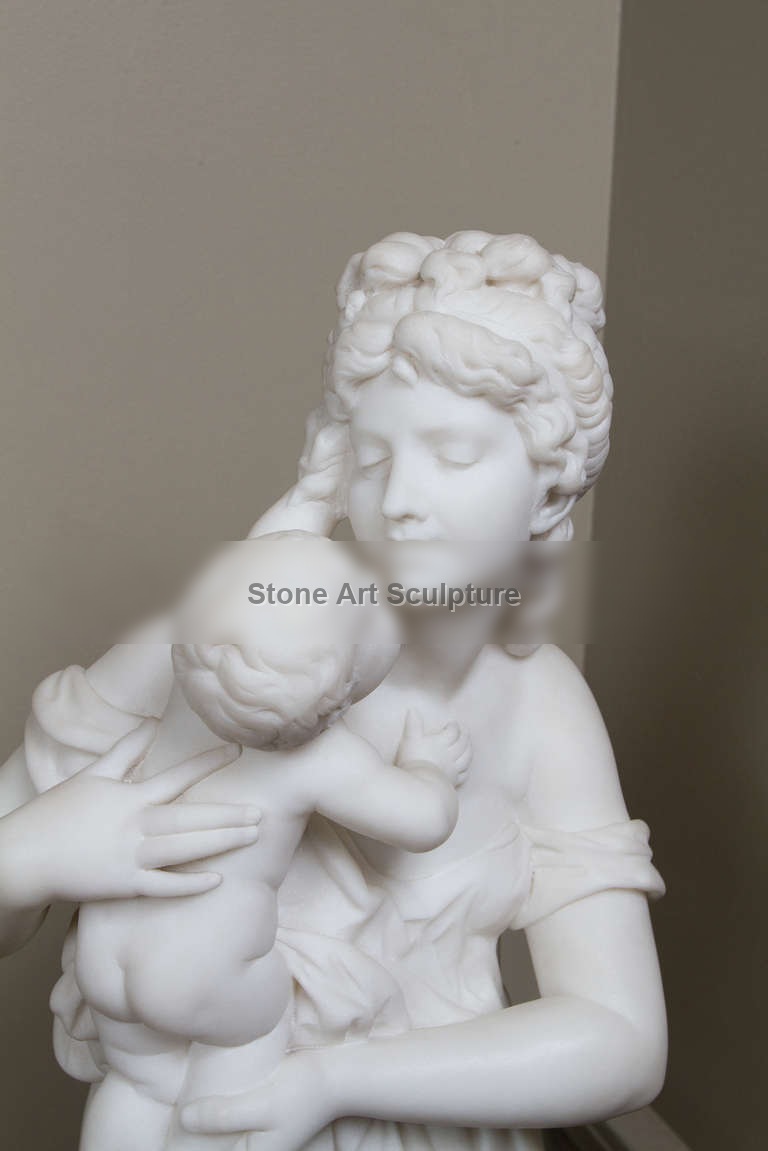 Beautiful Pair of White Marble Belle with Baby Statue for Sale MOKK-529 detail image